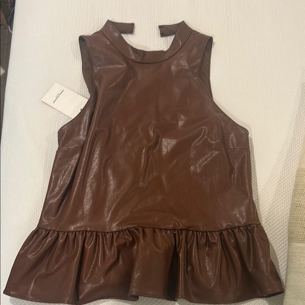 Amanda Uprichard Brown Ruffled Boxy Tank Top
